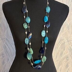 NY ST Double Layered Acrylic Station Necklace 36”+2.5”